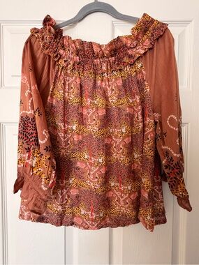 Printfresh Rust Leopard & Foliage Off-Shoulder Blouse